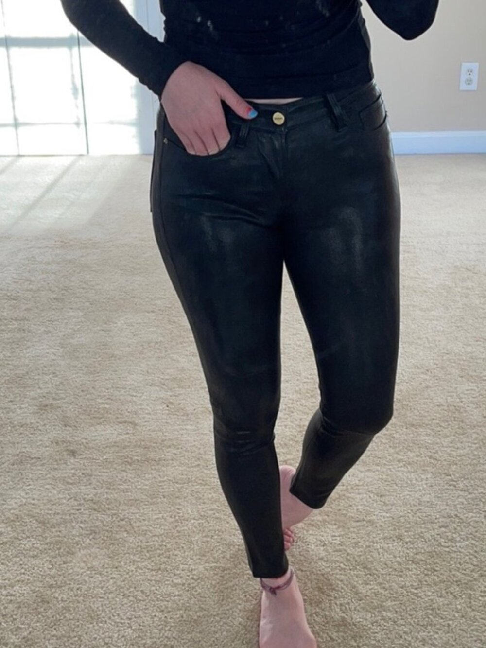 Frame Atelier Le Skinny de Jeanne Leather Black Pants 26
